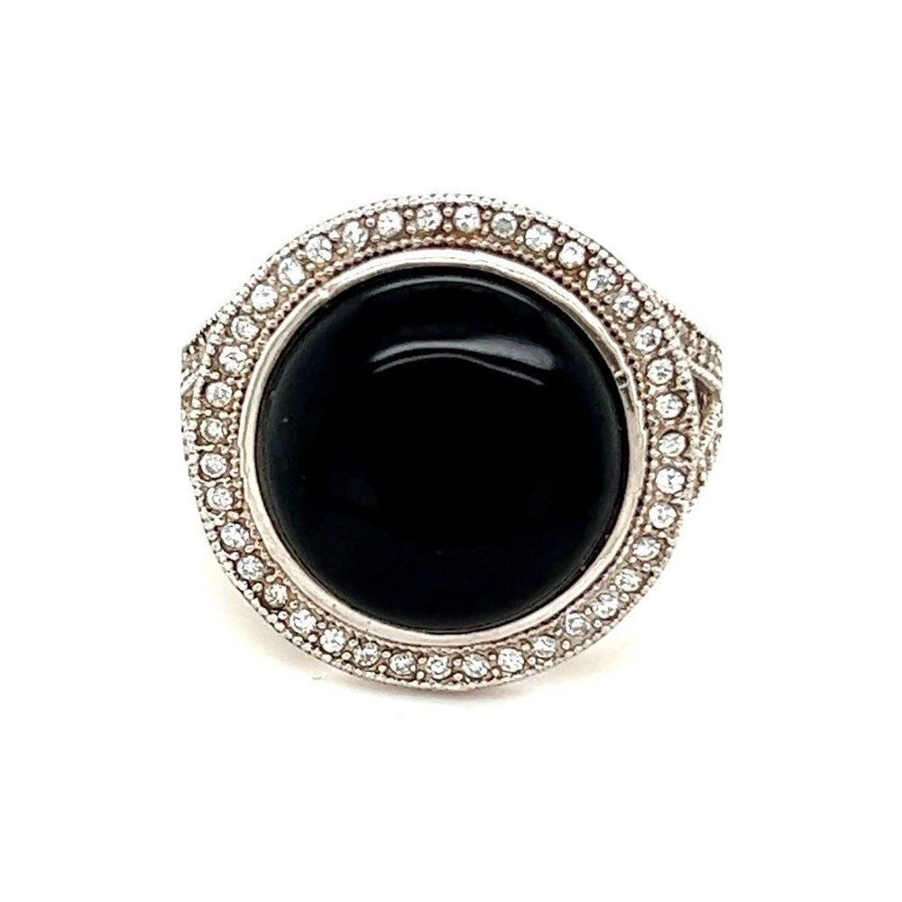 ‎925 Black Stone Surrounding White Stones Ring